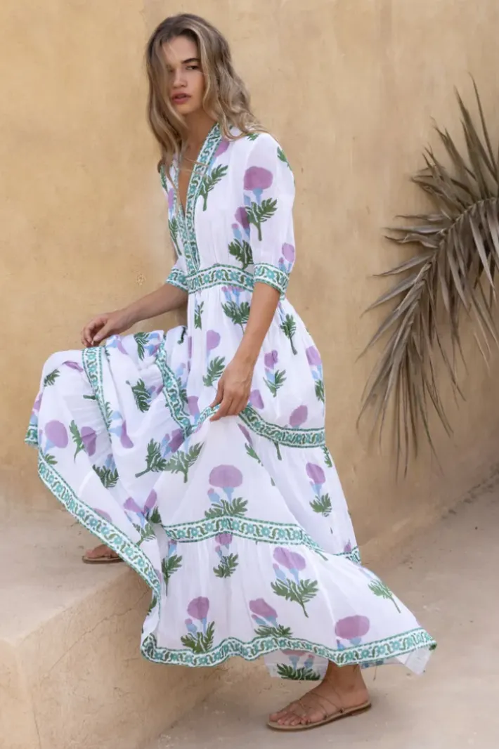 Online V-Neck Cuffed Maxi- Bloom Lilac Maxis|Dresses