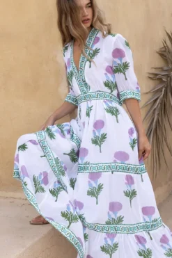 Online V-Neck Cuffed Maxi- Bloom Lilac Maxis|Dresses