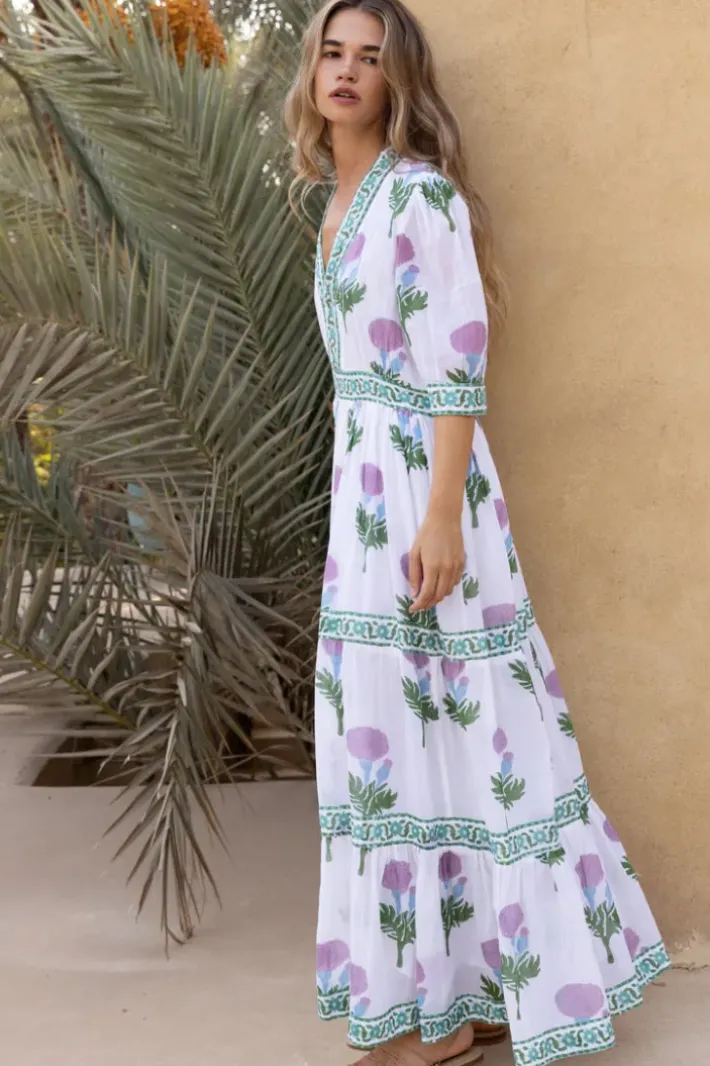 Online V-Neck Cuffed Maxi- Bloom Lilac Maxis|Dresses