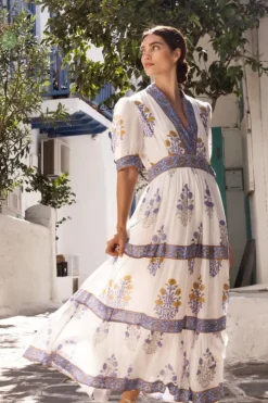 Clearance V-Neck Cuffed Maxi- Napa Blue Dresses|Maxis