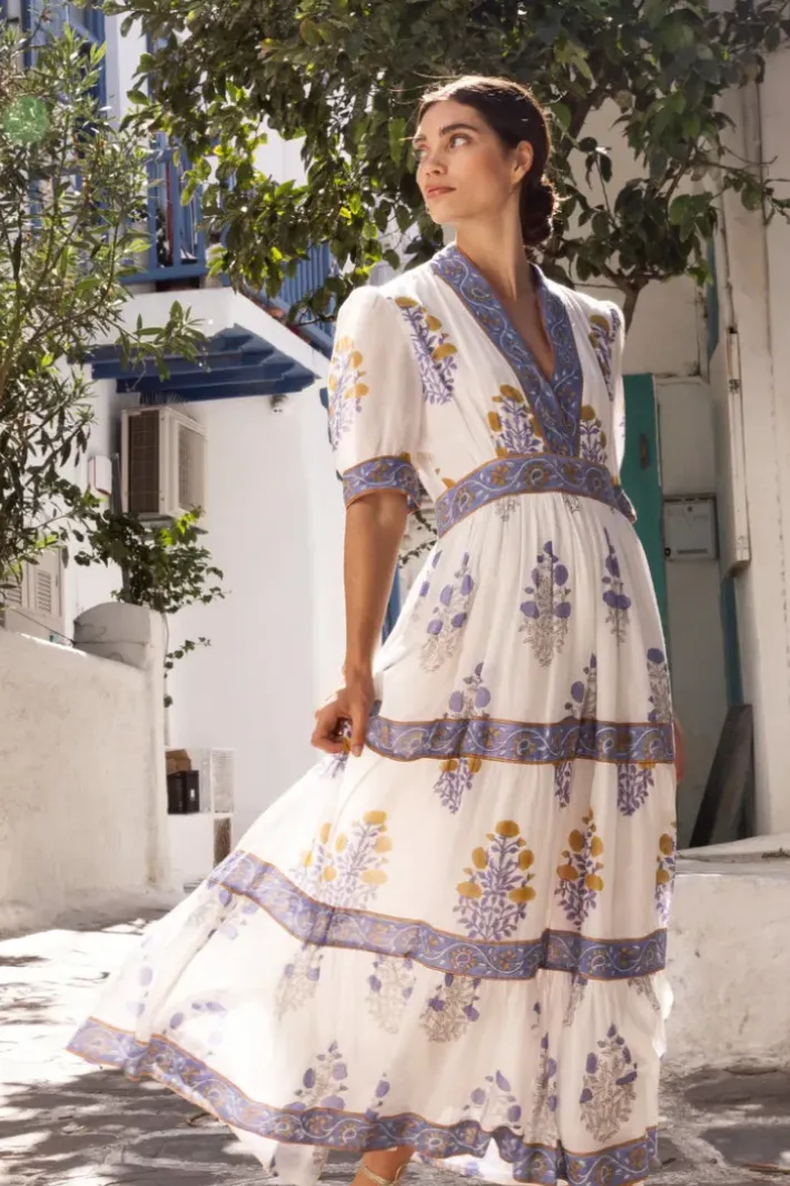 Clearance V-Neck Cuffed Maxi- Napa Blue Dresses|Maxis