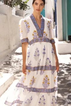 Clearance V-Neck Cuffed Maxi- Napa Blue Dresses|Maxis
