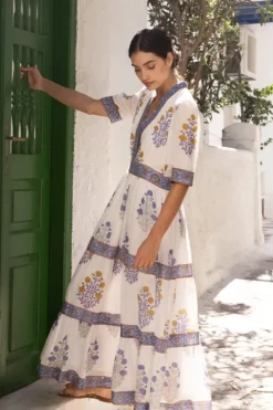 Clearance V-Neck Cuffed Maxi- Napa Blue Dresses|Maxis
