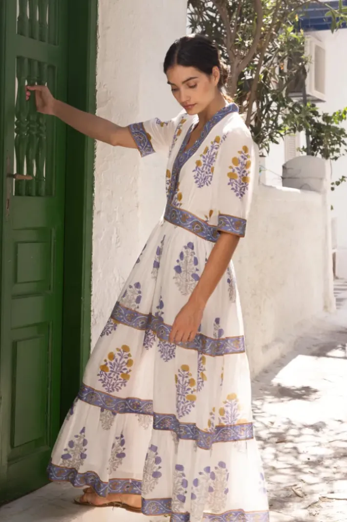 Clearance V-Neck Cuffed Maxi- Napa Blue Dresses|Maxis
