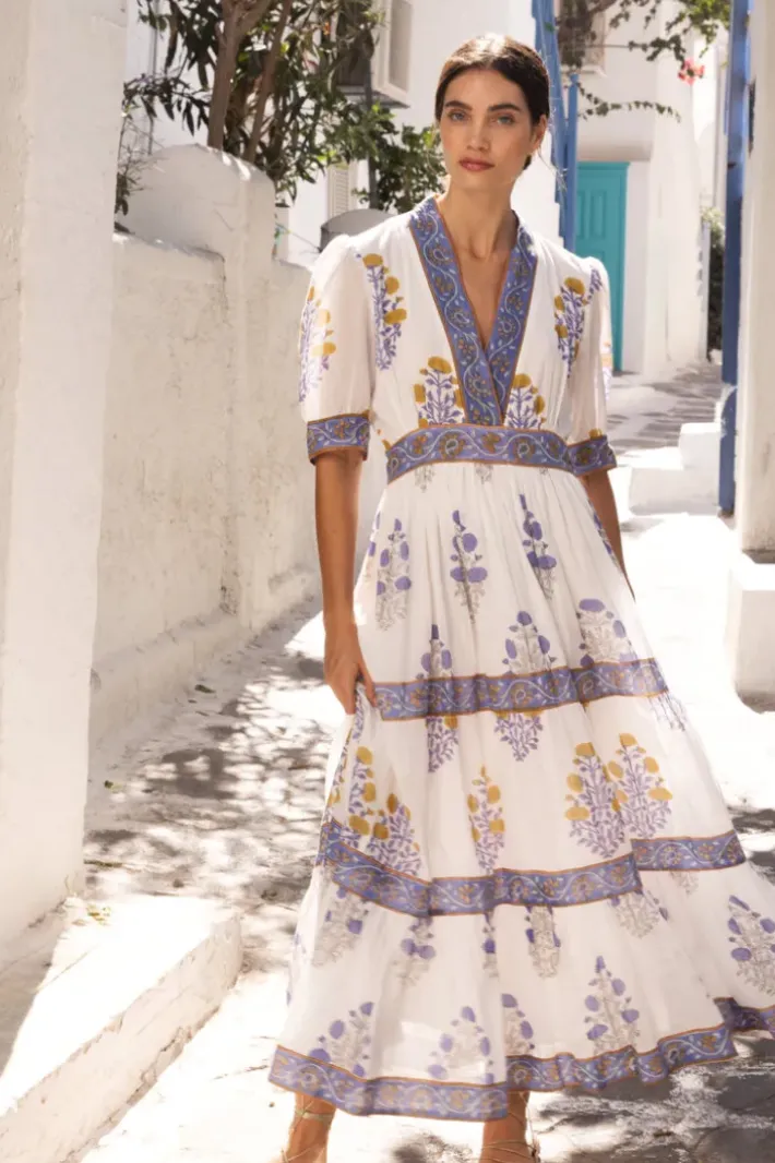 Clearance V-Neck Cuffed Maxi- Napa Blue Dresses|Maxis