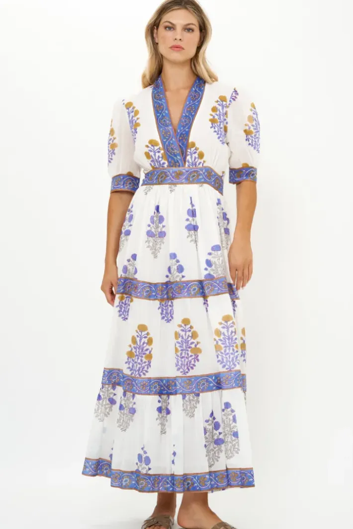 Clearance V-Neck Cuffed Maxi- Napa Blue Dresses|Maxis