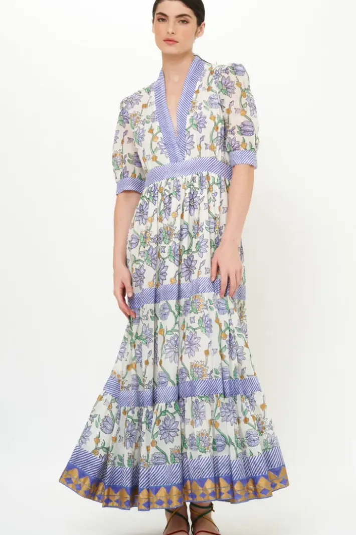 V-Neck Cuffed Maxi- Presidio Blue Maxis|Dresses