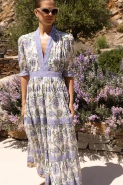 V-Neck Cuffed Maxi- Presidio Blue Maxis|Dresses