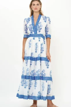 Clearance V-Neck Cuffed Maxi- Salvia Blue Maxis|Dresses