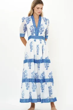 Clearance V-Neck Cuffed Maxi- Salvia Blue Maxis|Dresses