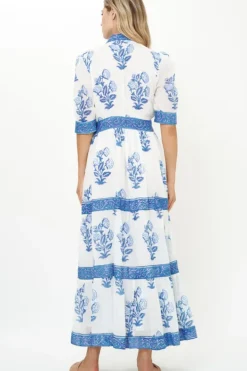 Clearance V-Neck Cuffed Maxi- Salvia Blue Maxis|Dresses