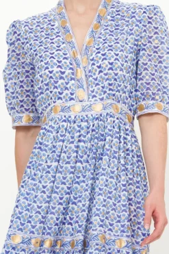 Hot V-Neck Cuffed Maxi- Veranda Blue Maxis|Dresses
