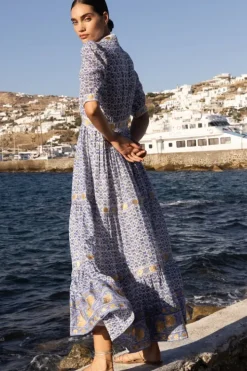 Hot V-Neck Cuffed Maxi- Veranda Blue Maxis|Dresses