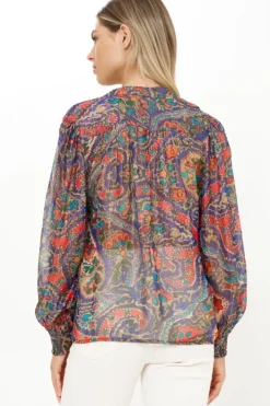 Discount V-Neck Pintuck Blouse- Persia Cobalt Tops
