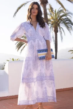 V-Neck Puff Maxi- Amadora Blue Maxis|Dresses