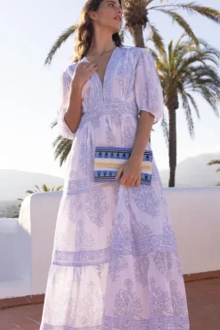 V-Neck Puff Maxi- Amadora Blue Maxis|Dresses
