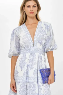 V-Neck Puff Maxi- Amadora Blue Maxis|Dresses