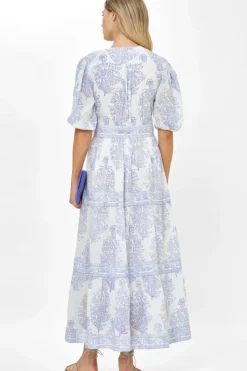 V-Neck Puff Maxi- Amadora Blue Maxis|Dresses