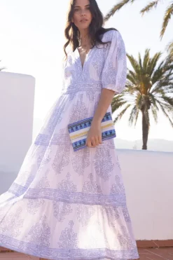 V-Neck Puff Maxi- Amadora Blue Maxis|Dresses