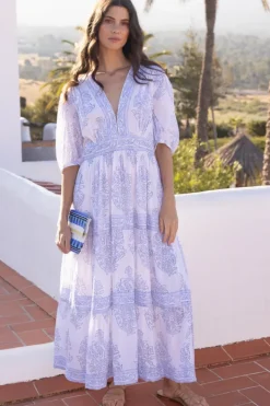 V-Neck Puff Maxi- Amadora Blue Maxis|Dresses