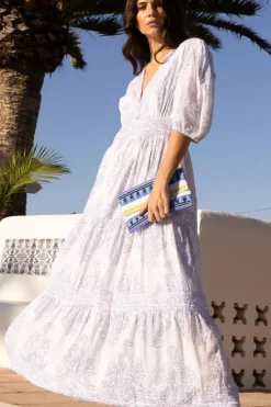 V-Neck Puff Maxi- Amadora Blue Maxis|Dresses
