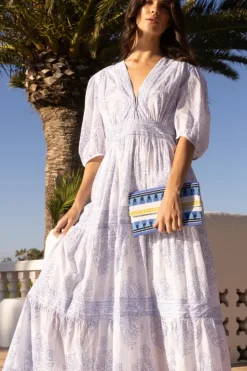 V-Neck Puff Maxi- Amadora Blue Maxis|Dresses