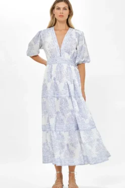 V-Neck Puff Maxi- Amadora Blue Maxis|Dresses