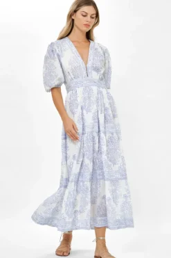 V-Neck Puff Maxi- Amadora Blue Maxis|Dresses