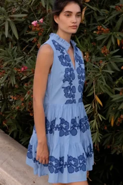 Online Yoke Dress- Tangier Blue Short & Mini Dresses|Dresses