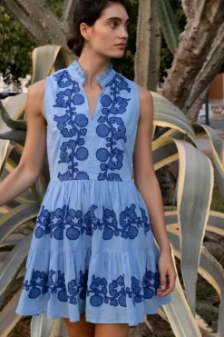 Online Yoke Dress- Tangier Blue Short & Mini Dresses|Dresses
