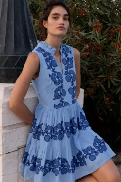 Online Yoke Dress- Tangier Blue Short & Mini Dresses|Dresses