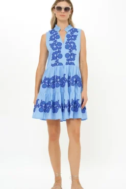 Online Yoke Dress- Tangier Blue Short & Mini Dresses|Dresses